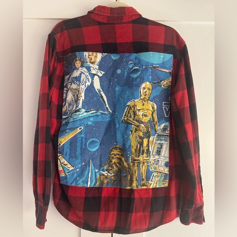 Vintage Star Wars Flannel Shirt L – Upcycled Plaid Remade USA Arizona Jeans